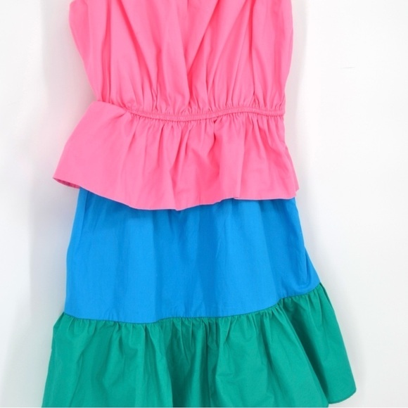 NEW Milly Nina Tiered Colorblock Mini Dress Ruffle Poplin Pink Blue Women's S - Picture 5 of 13